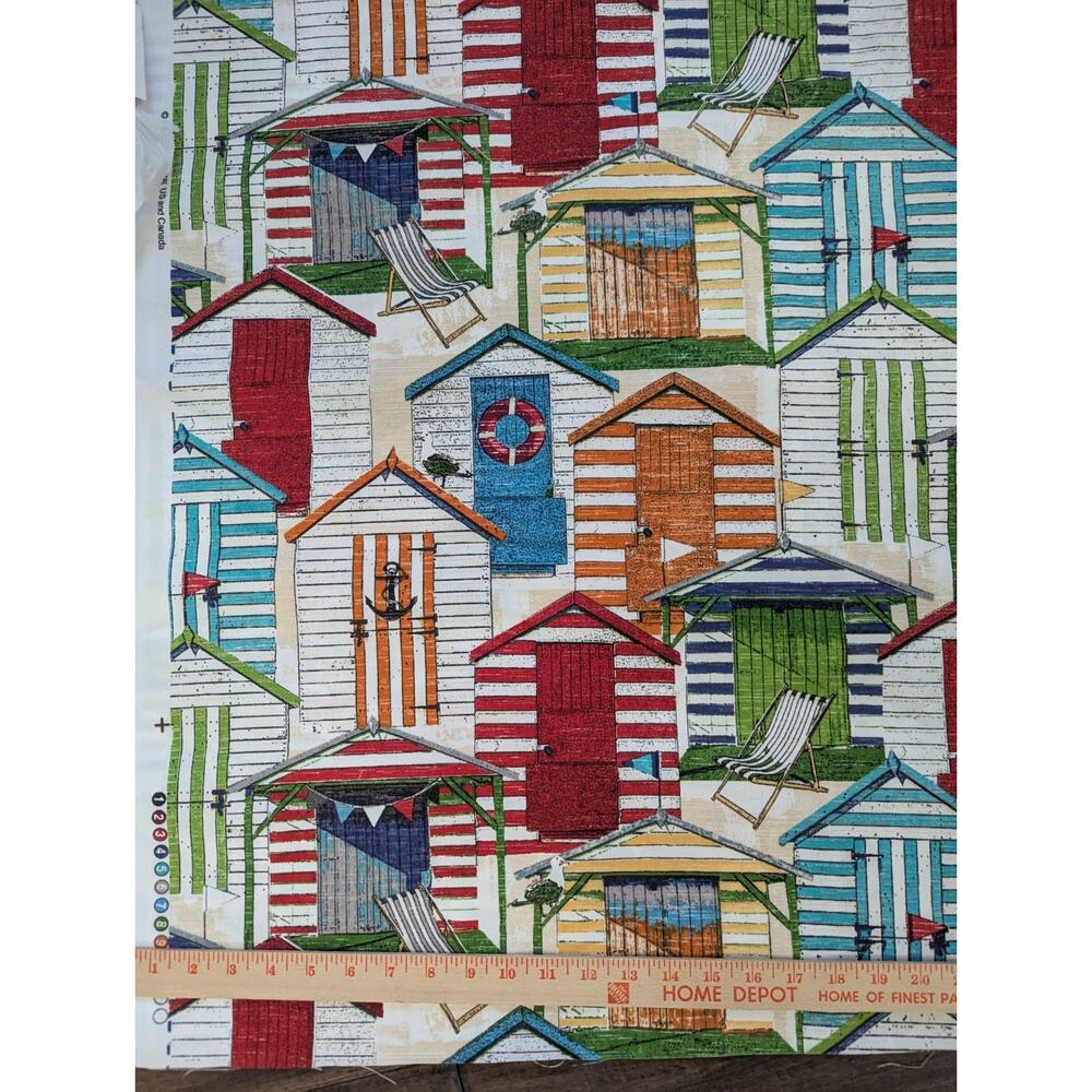 1 Yard RICHLOOM BEACH HUTS CABANA RED GREEN ORANGE OUTDOOR MULTIUSE FABRIC 54"